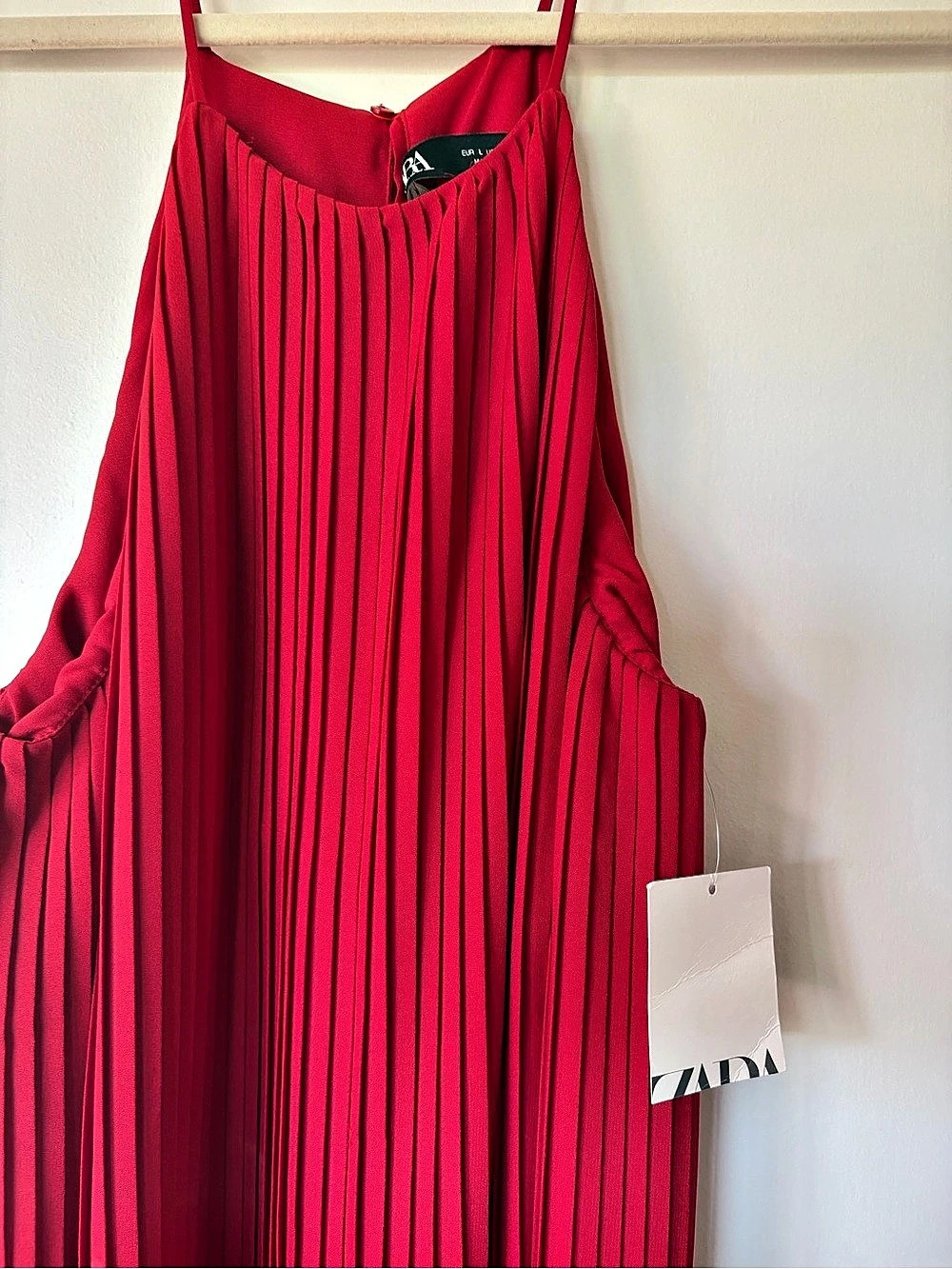 ZARA Pleated Wide Leg Jumpsuit in Red Size Large NWT
